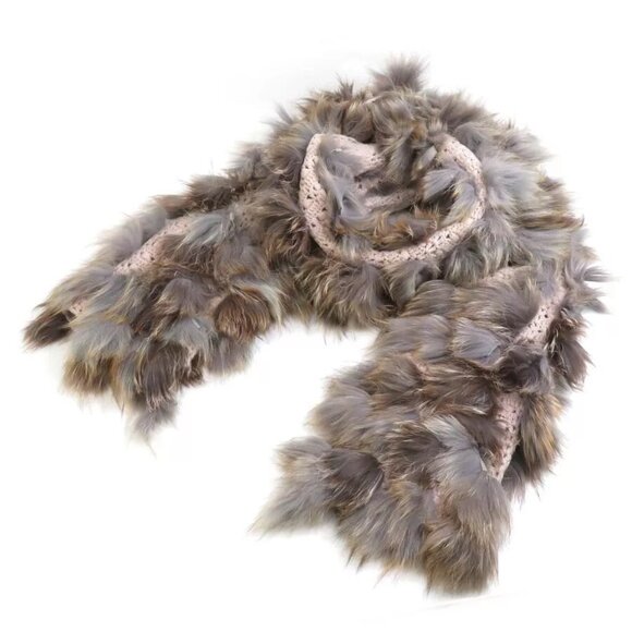 Auth FENDI Shawl Muffler Scarf Grey/Brown/Pink Cashmere/Fur - e59859a - Picture 2 of 7